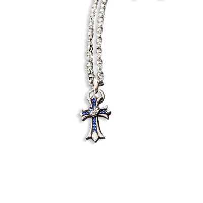 CHROME HEARTS BLUE DIAMOND CROSS FLOWER BALL NECKLACE 325611